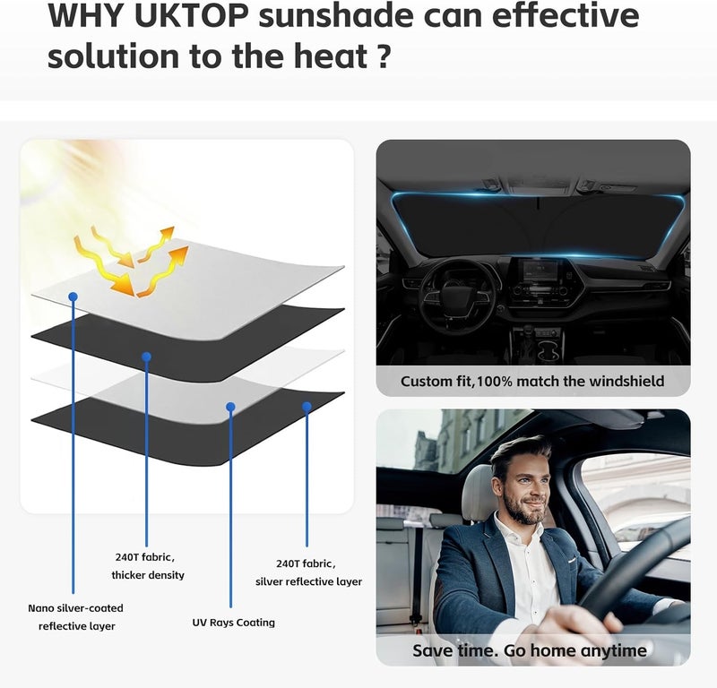 UKTOP Sun Shade Sunshade for Chevrolet Blazer 2019-2026 Windshield Cover (NOT for EV) 2-Layers Sun Shield for Chevy Blazer 240T Silver Coating Sun Visor Foldable Window Shade Blocks UV Car Accessories - Image 4